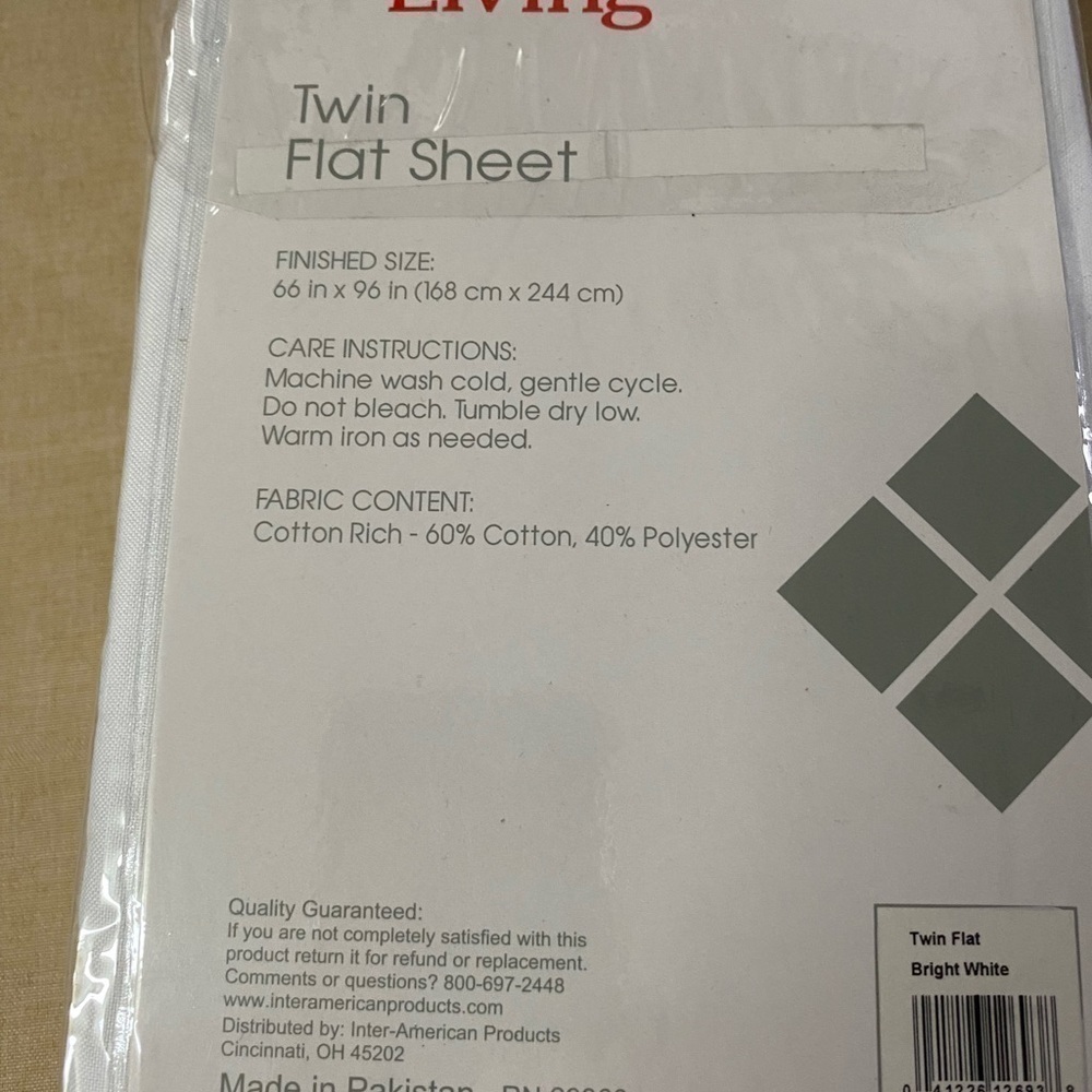 Everyday Living Twin Flat Sheet 250 Thread Count (DF)